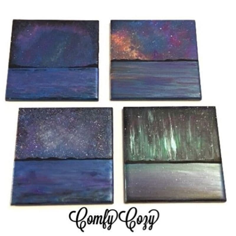 Hand-Painted Northern Lights Coasters