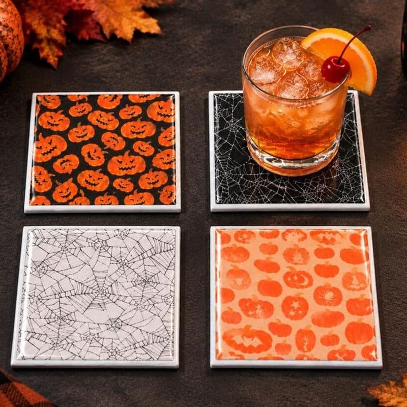 Pumpkin & Spiderweb Halloween Coasters